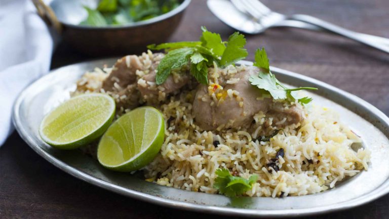 Plating of Chicken Biryani dish