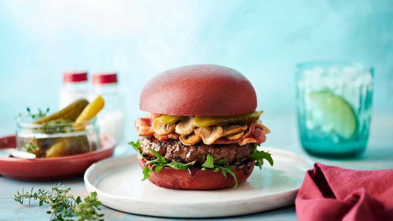 beef burger with flavoured milk bun