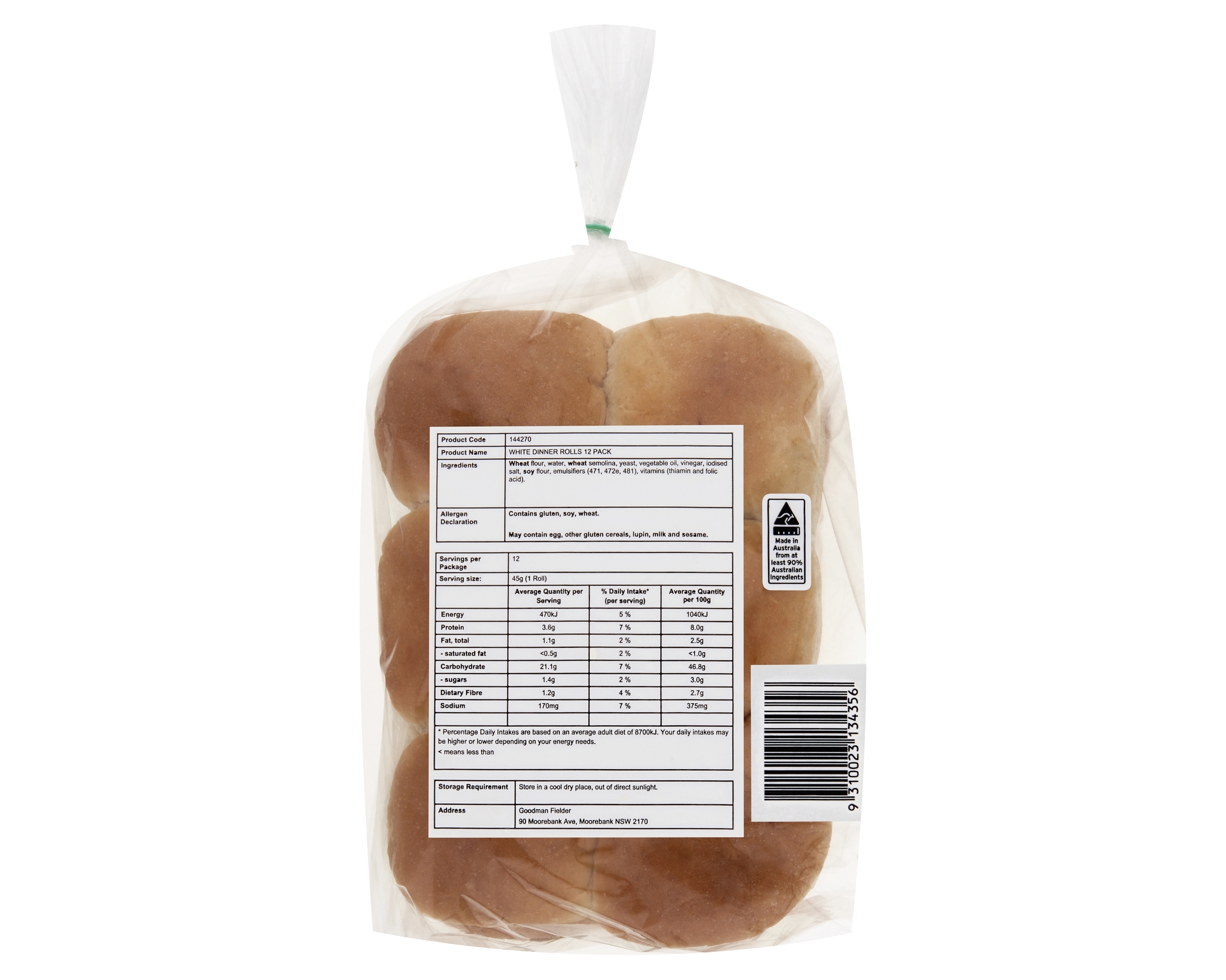 Unbranded Roll Dinner White 2.5i P12 540 g