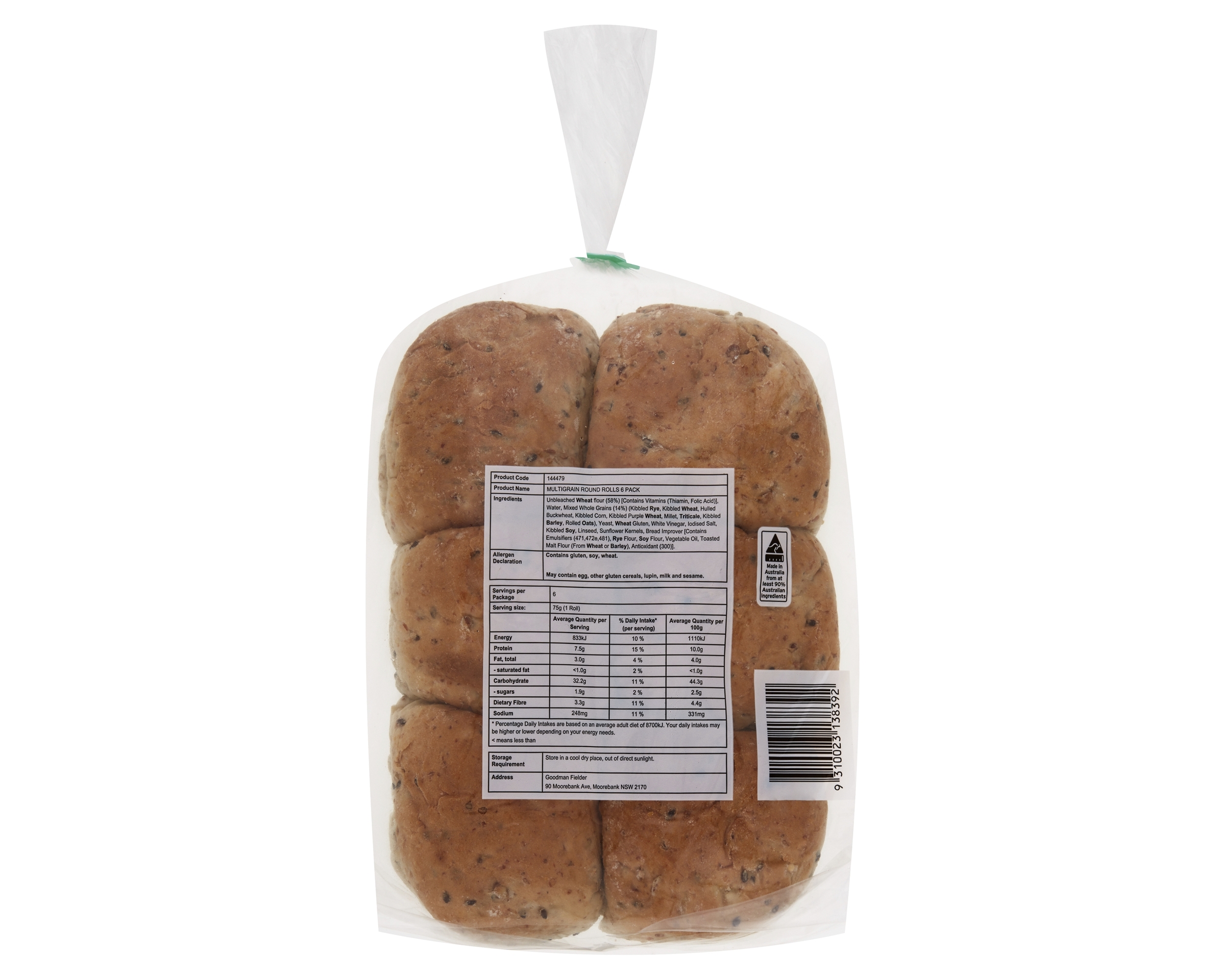 Unbranded Roll Round Batch Multigrain P6 540 g
