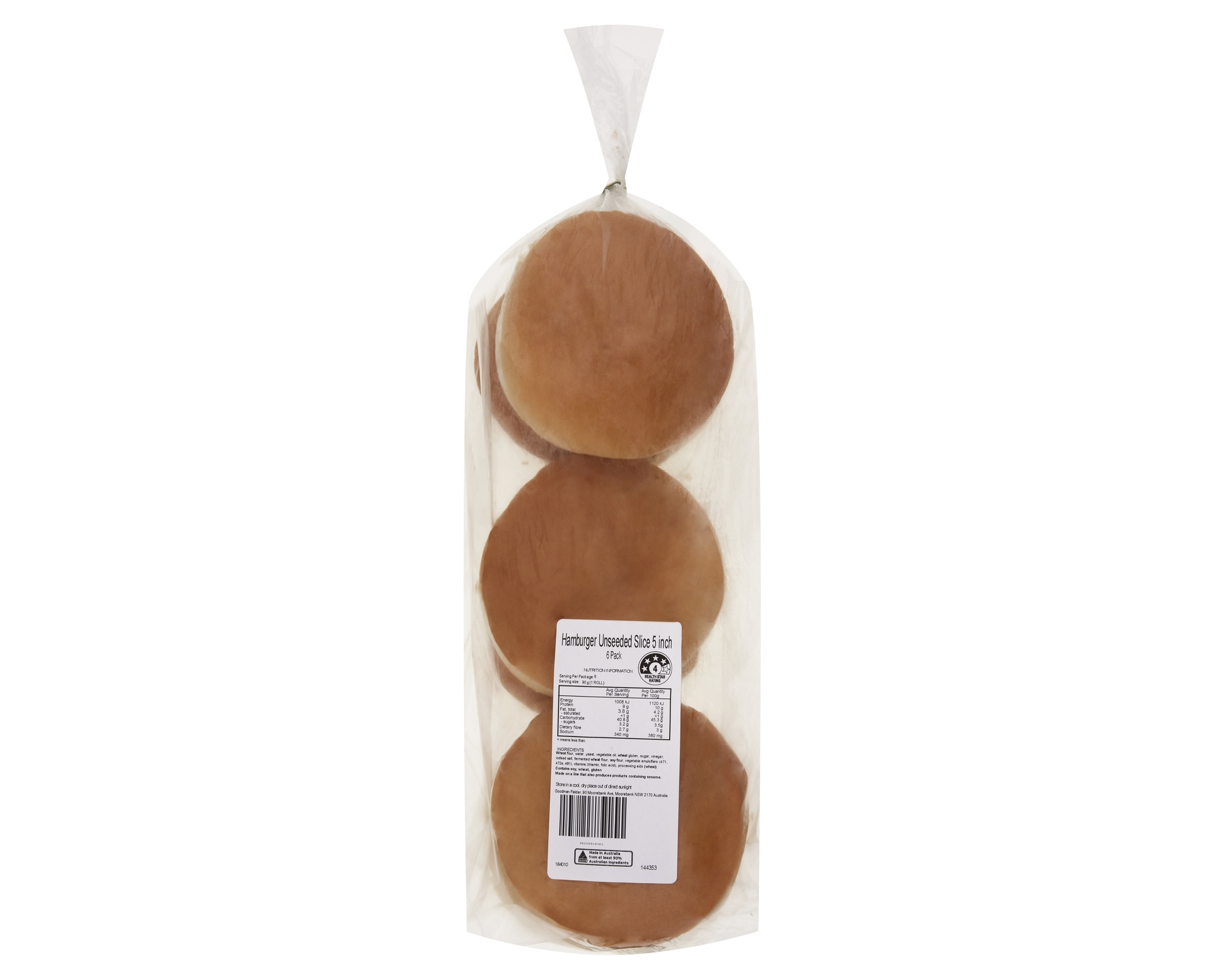 Unbranded Hamburger Roll Unseeded Sliced 5i P6 540 g