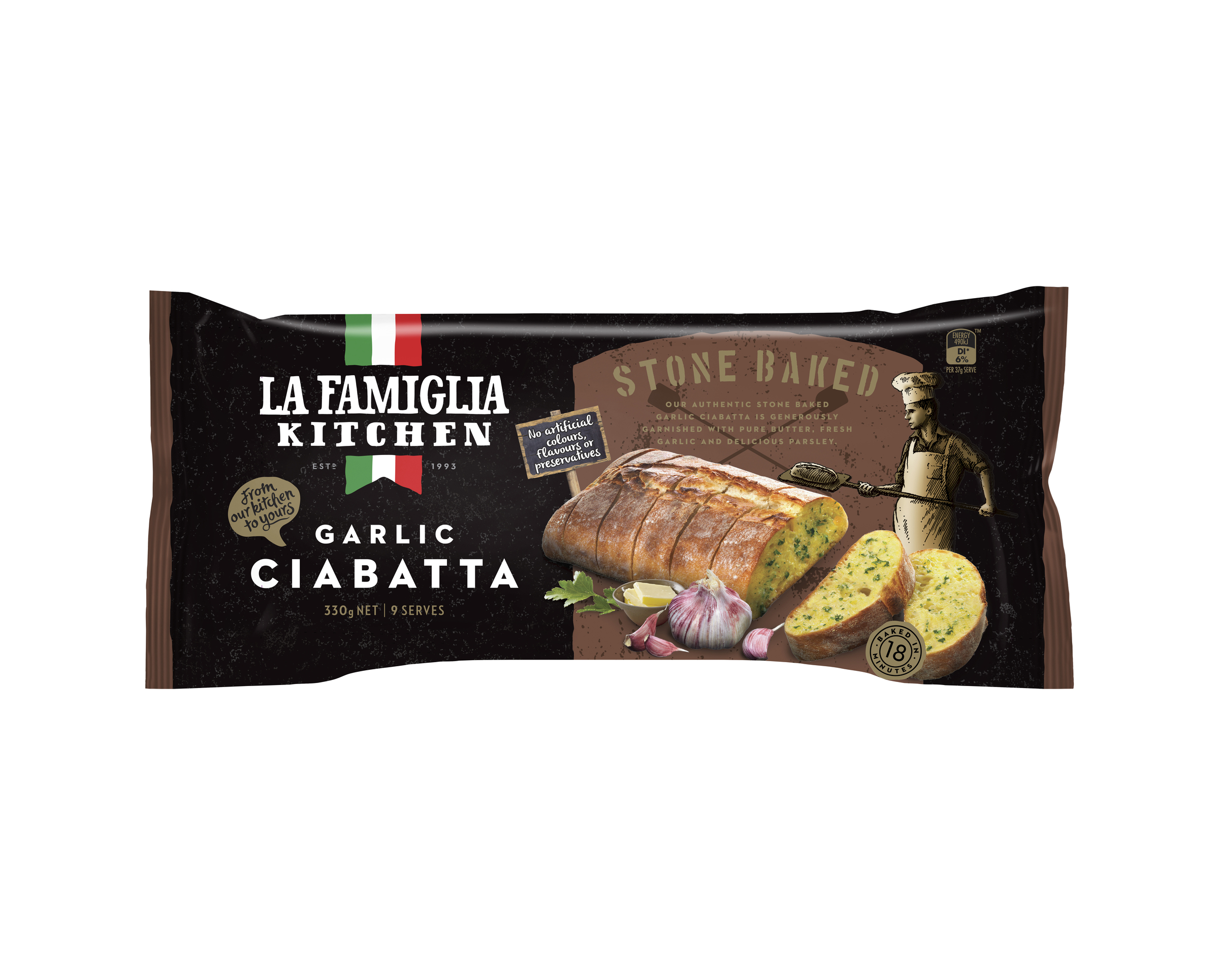La Famiglia Bread Stone Baked Garlic Ciabatta 330 g