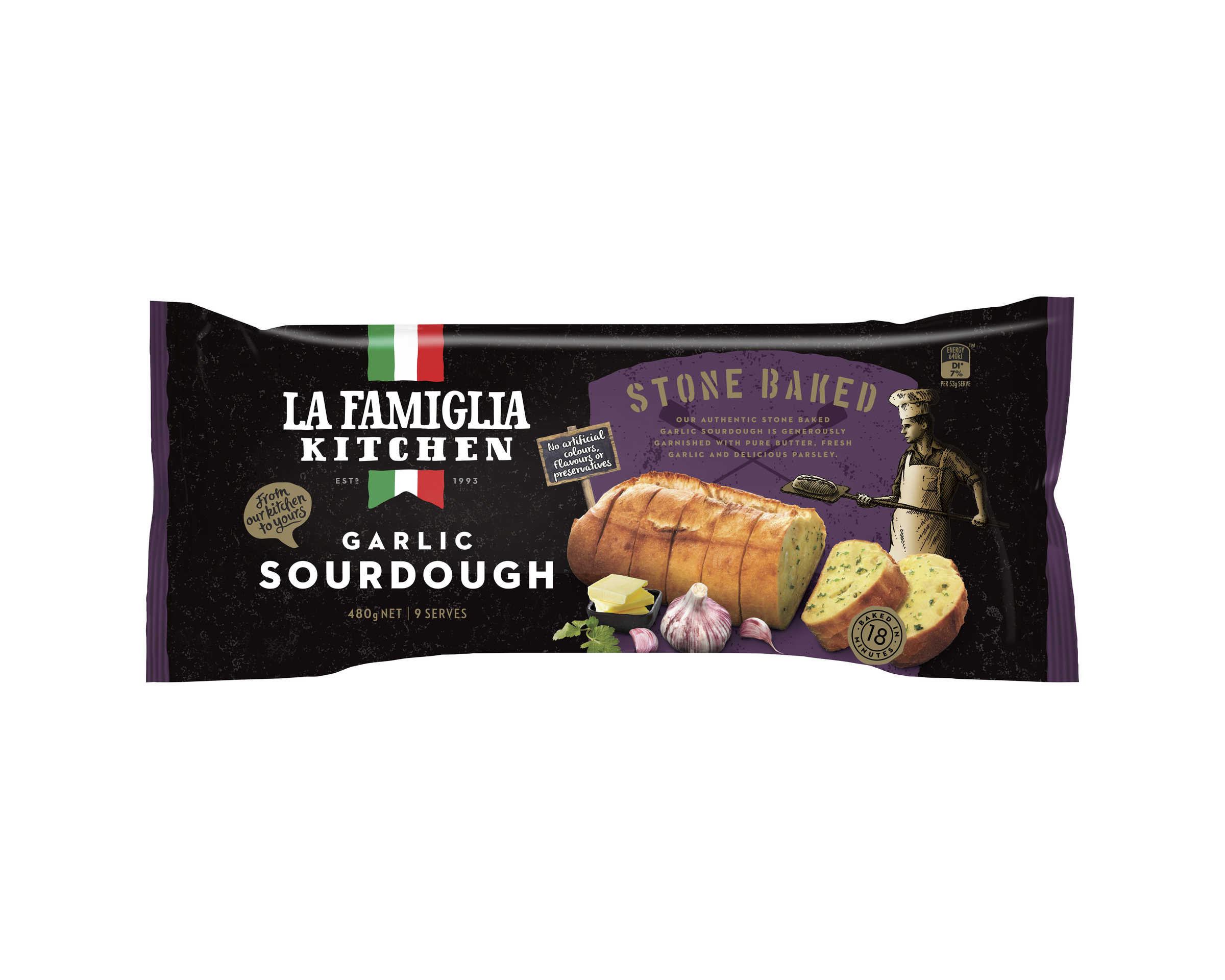 La Famiglia Bread Stone Baked Garlic Sourdough 480 g