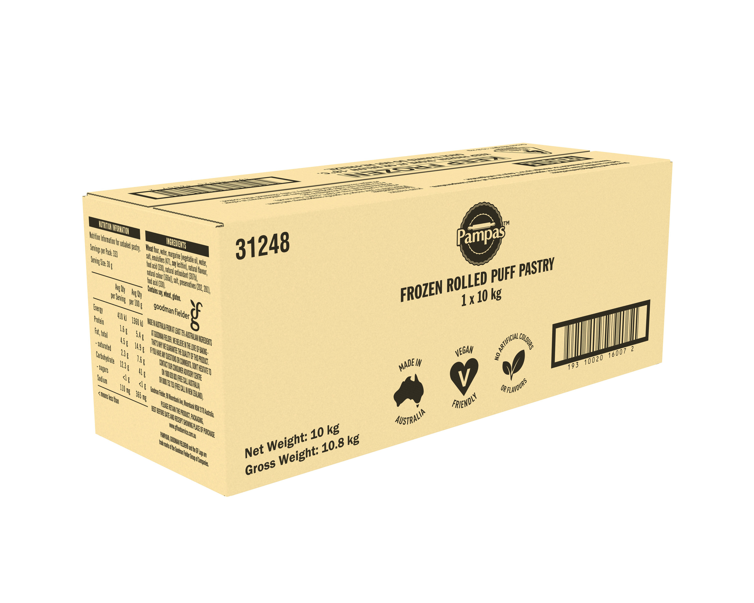 Pampas Frozen Rolled Puff Pastry 10kg