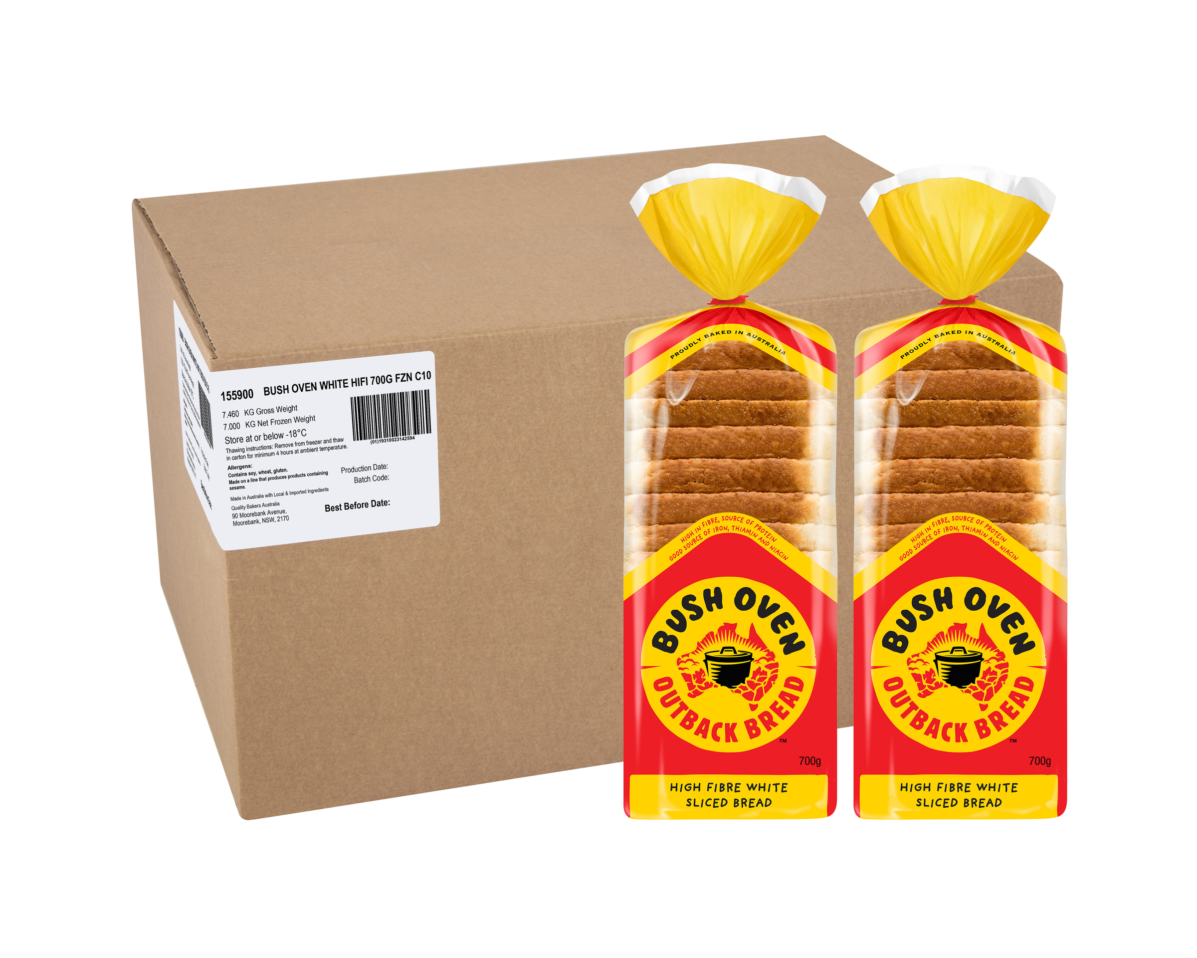 Bush Oven High Fibre White Sliced Bread 10 x 700g