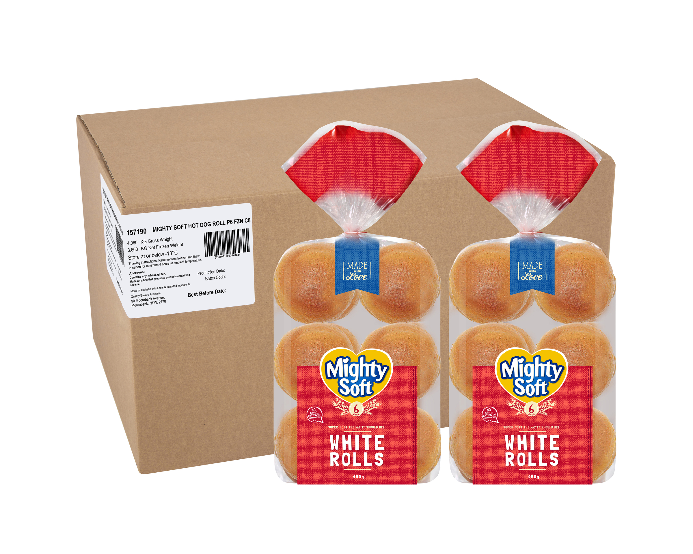 Mighty Soft 6 Hot Dog Rolls 8 Packs 3.6kg