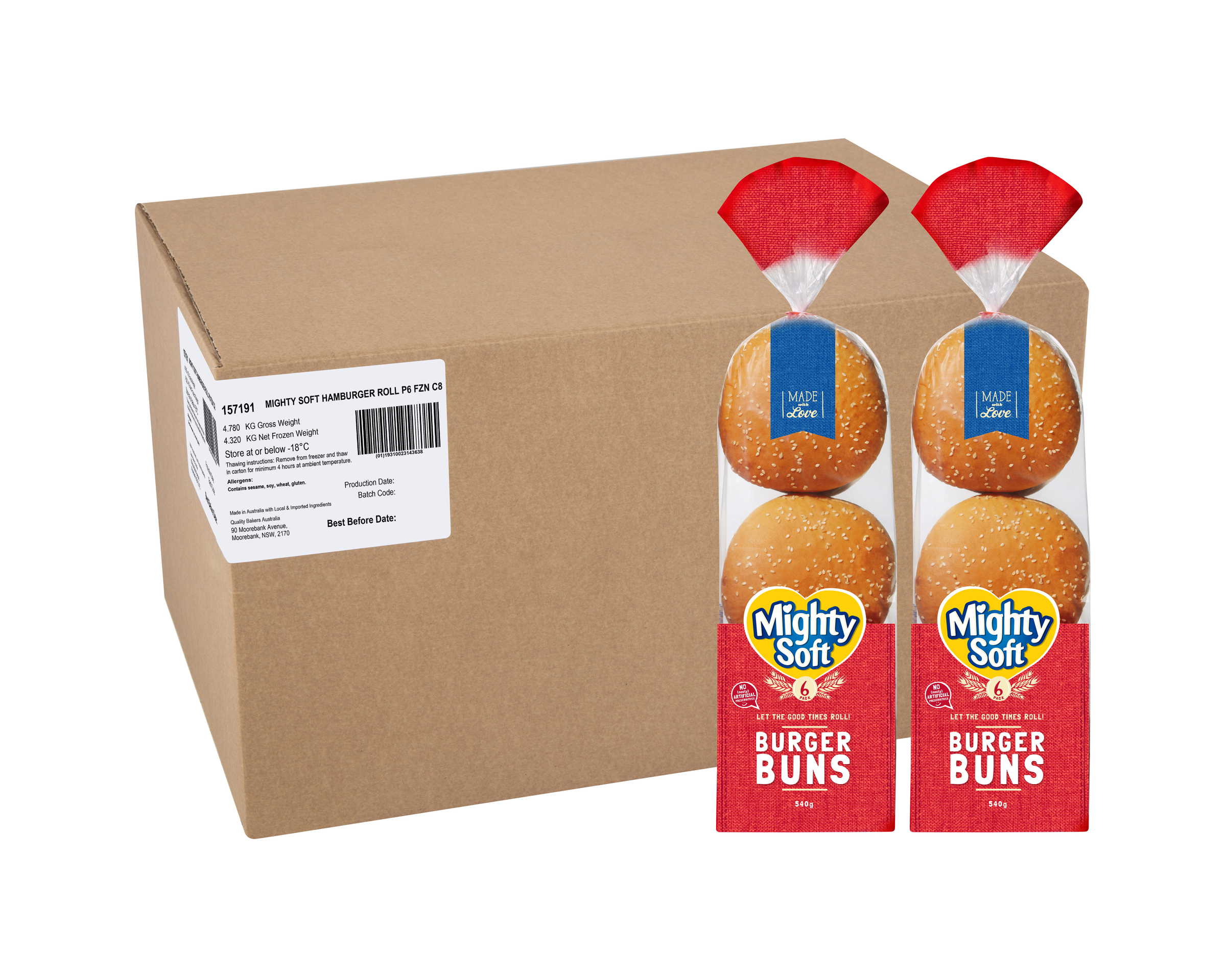 Mighty Soft 6 Hamburger Rolls 8 Packs 4.32kg